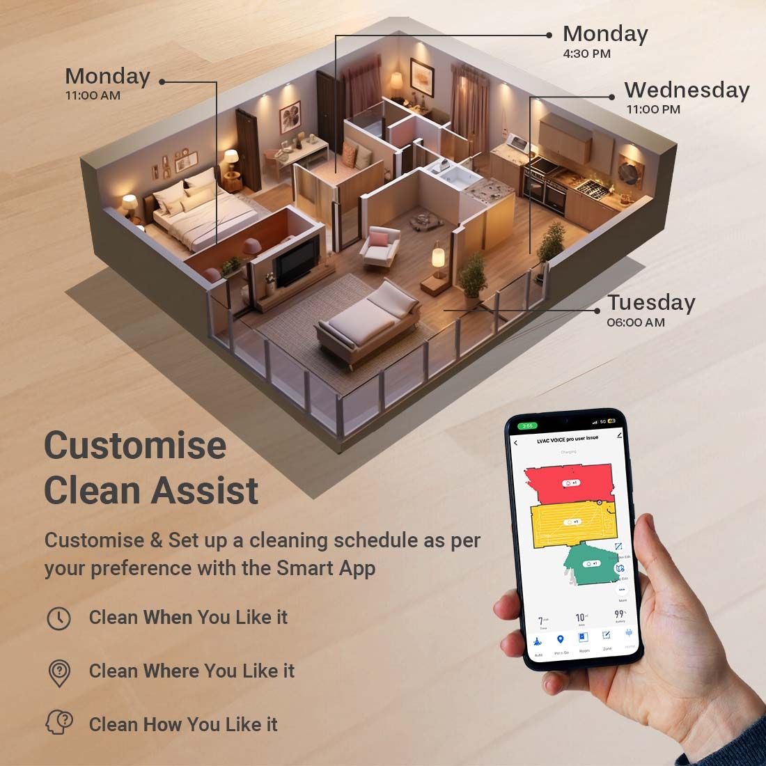 LVac Voice Pro Robotic Vacuum Cleaner & Mop with Wi-Fi Connectivity (Smart Voice Control, Black)