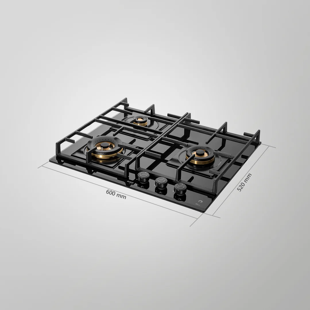 KAFF MFBX 603 Built-in Hob Full Brass 3 Burners Flame Failure Device Square Drip Tray