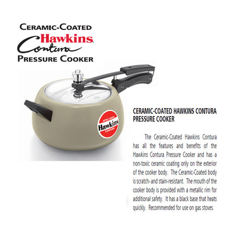 Hawkins Ceramic-Coated Contura Pressure Cooker Apple Green 3L: CAG30 with Hawkins Genuine 2 Gasket & 2 Safety Valve