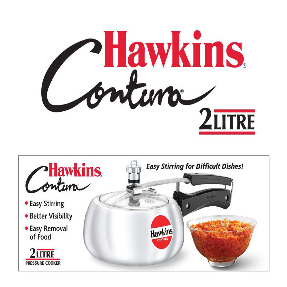 Hawkins Contura Pressure Cooker 2 Litre: HC20 with Hawkins Genuine 2 Gasket & 2 Safety Valve