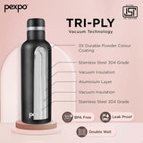 Pexpo Stainless Steel Hot and Cold Vacuum Insulated ISI Certified Flask,750ml,Black, | Double Wall Flask | BPA Free | Office | School | Home | Hiking | Gym
