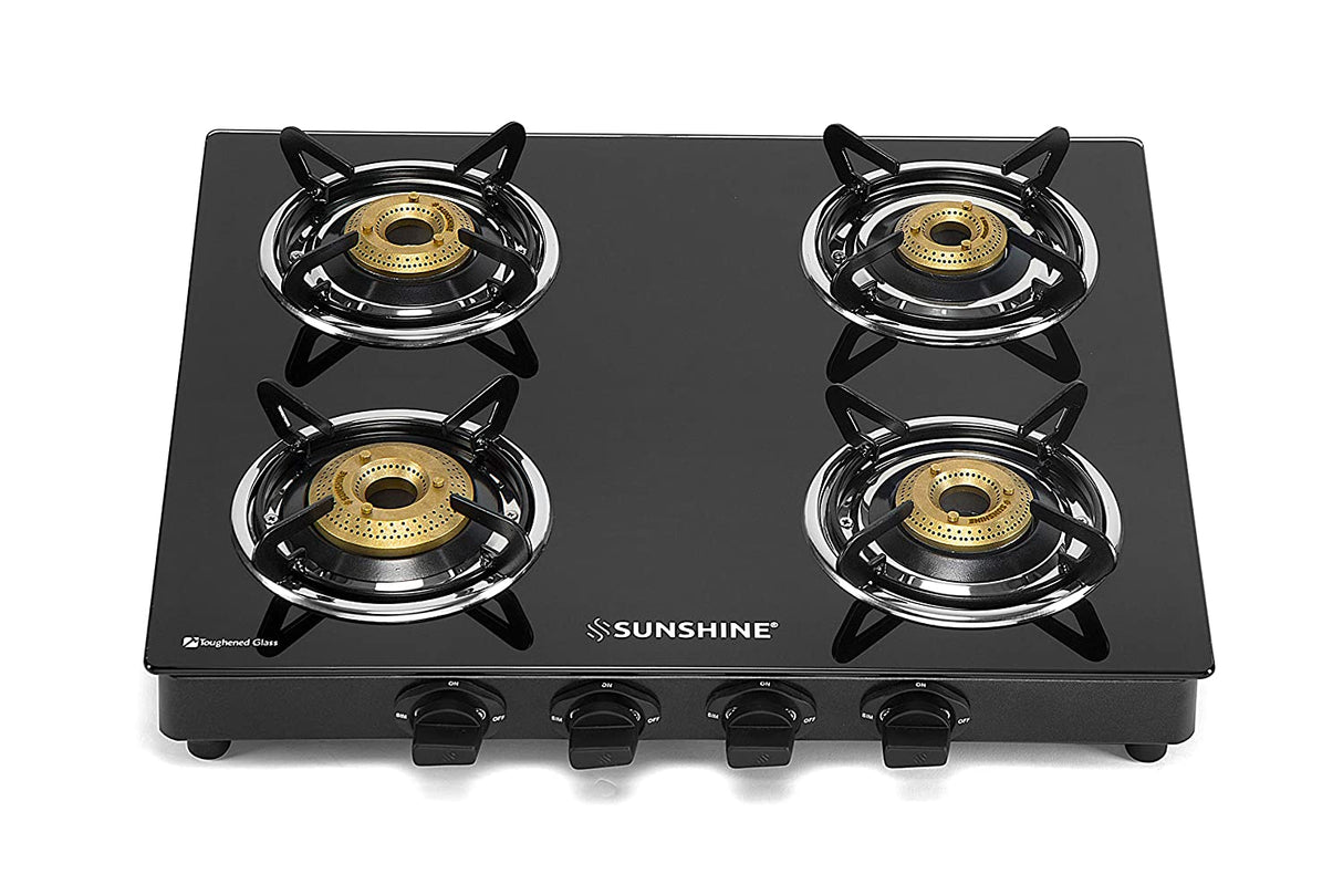 Sunshine Pulsar Glass Manual Gas Stove, Stainless Steel(4 Burners)