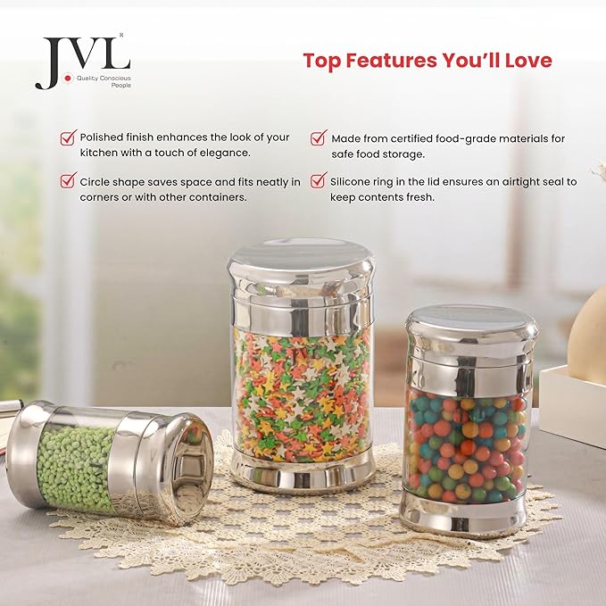 Stainless Steel Air Tight Fusion Canister Multipurpose Unbreakable Jar, 2.1L