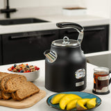 Westinghouse Retro Kettle - 1.7 Liter Electric Kettle - Fast Boil - Water Boiler For Hot Drinks - Quiet Boil & Detachable Filter - 2200W Kettle (Black)