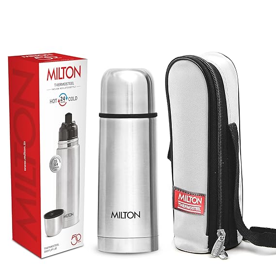 Flip Lid 350 Thermosteel Water Bottle 350 ml, 24 Hr Hot and Cold I Leak Proof Lid with Jacket, ISI Certified I Vacuum Insulated I for Office, Gym, School I Silver
