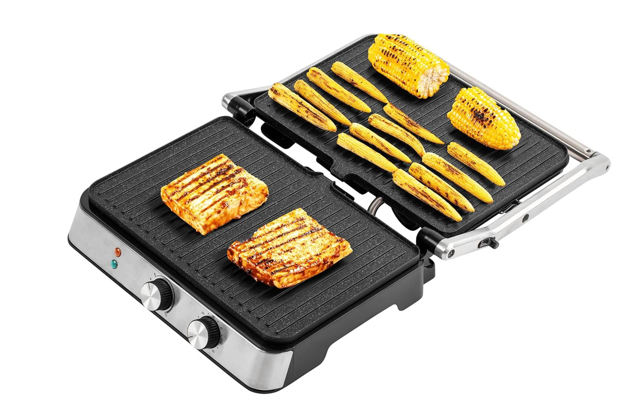 RST2006CG 2000W GrillMaster 180° 6-Slice Electric Grill Sandwich Maker | Full Flat Toaster Griller | Adjustable Temperature & Timer | Drip Tray, Ready-to-Cook Indicator