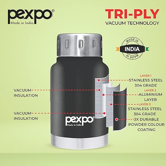 Pexpo Cameo Pro Vacuum Insulated 160ml Stainless Steel Water Bottle - Black Knight| Hot & Cold Upto 4-5 Hours | Leak Proof | Office, School, Gym & Travelling|Men, Women & Kids| RCB Edition