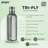 Pexpo Stainless Steel Hot and Cold Vacuum Insulated ISI Certified Flask,500ml, Military Green | Double Wall Flask | BPA Free | Office | School | Home | Hiking | Gym