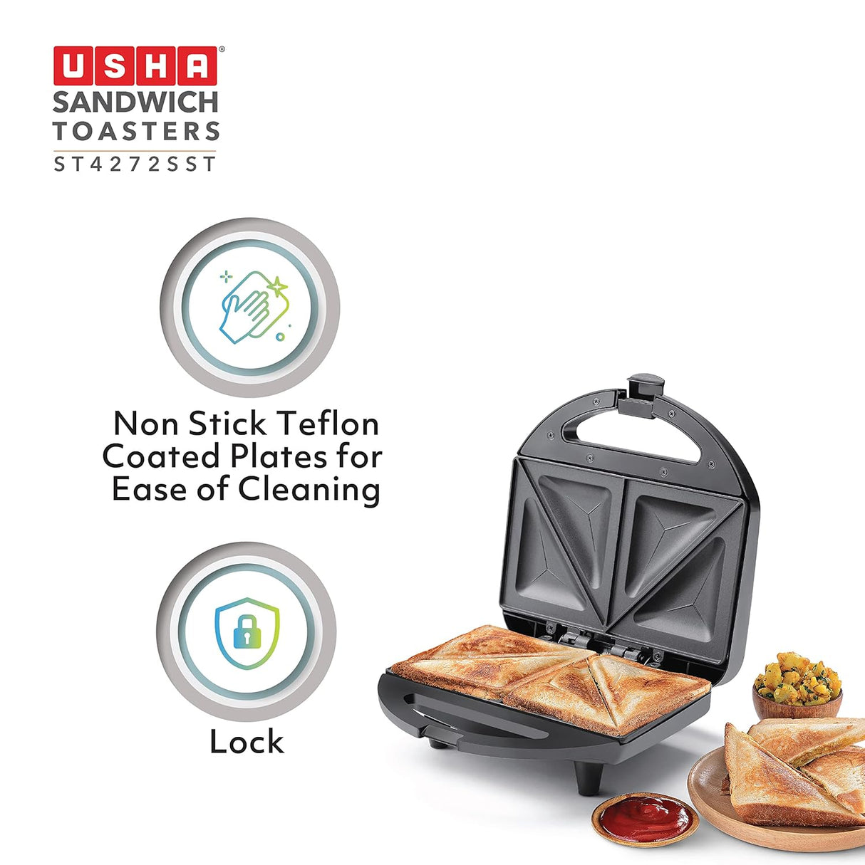 Usha 750 W ST4272 SST Non-Stick Food Grade Material Sandwich Toaster (Stainless Steel)