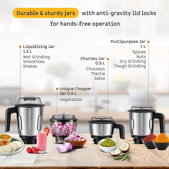 Yulia 750 Watt Mixer Grinder (Gloss Black)