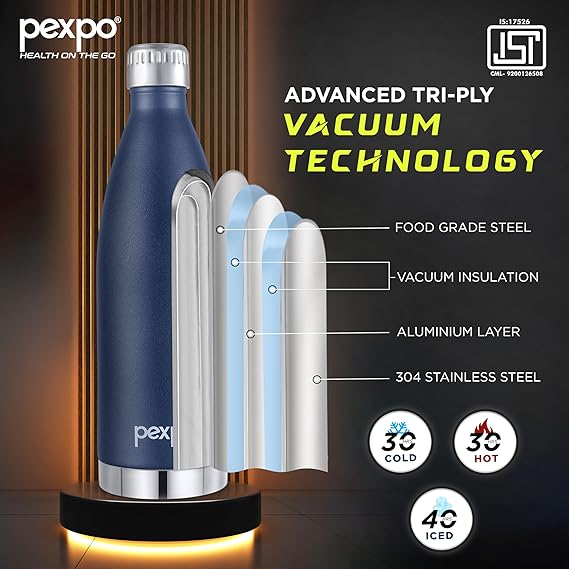 Pexpo Extreme Pro 850 Hot & Cold ISI Certified Flask|Stainless Steel Water Bottle - 830ml, Knight Black |Thermoflask| Adventure| Office| Workout| Home|Adults & Kids