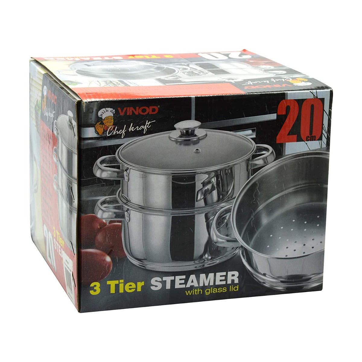 Vinod 3 Tier Steamer with Glass Lid Stainless Steel - 18cm (Induction Friendly)