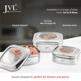 JVL Stainless Steel Kitchen's Storage Costa Square Shape Container Box with Steel Lid (1350 ml - Small)