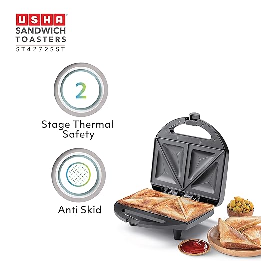 Usha 750 W ST4272 SST Non-Stick Food Grade Material Sandwich Toaster (Stainless Steel)