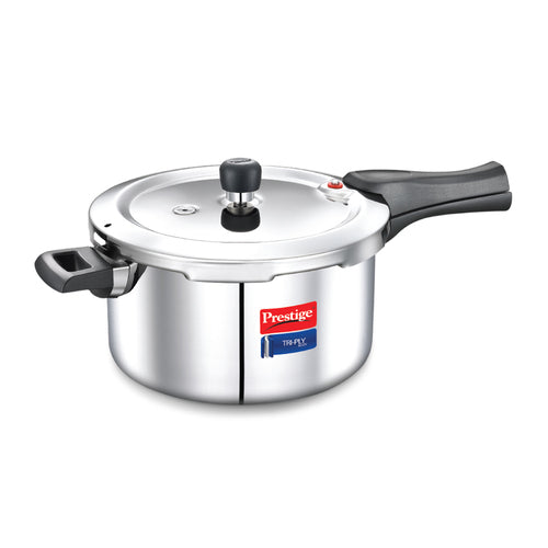 Prestige Svachh Triply Outer Lid Pressure Cooker with Unique Deep Lid for Spillage Control, 5 Litre, Silver 20703