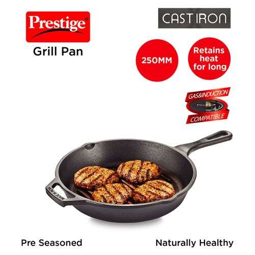 Prestige Cast Iron Scratch Resistant Gas and Induction Compatible Grill Pan, (Black) 30560