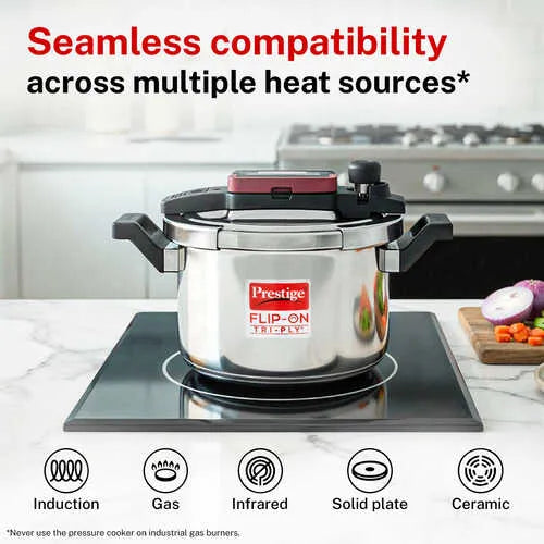 Prestige Flip-On Tri-Ply Stainless Steel Pressure Cooker 3 L 180M With Glass Lid 20711