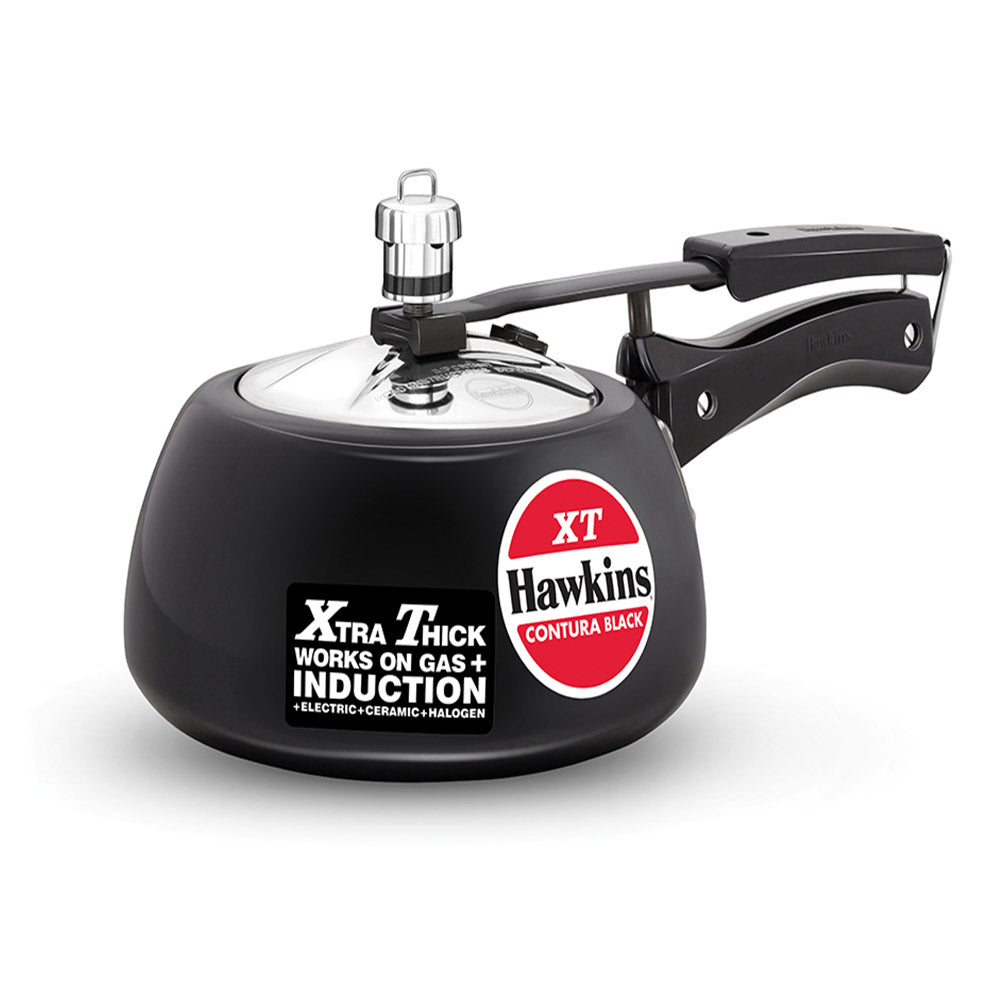 HAWKINS 2 LITRE CONTURA BLACK HARD ANODIZED INDUCTION COMPATIBLE PRESSURE COOKER : CXT20