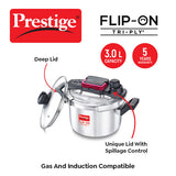 Prestige FLIP-ON TRI-PLY STAINLESS STEEL PRESSURE COOKER 3 L 180m WITH GLASS LID