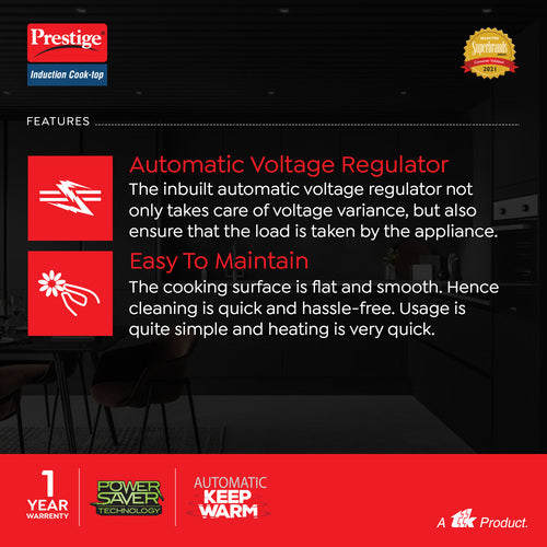 Induction Cook-Top PIC 20 WIZ | 1600W | Automatic Whistle Counter | Timer | Indian Menu Options | Voltage Regulator | Anti-Magnetic Wall