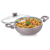 Prestige Ceraglide Duo Ceramic Coating Non Stick Aluminium Cookware Deep Kadai Dia 24 cm (3.0 Litre) with Glass Lid
