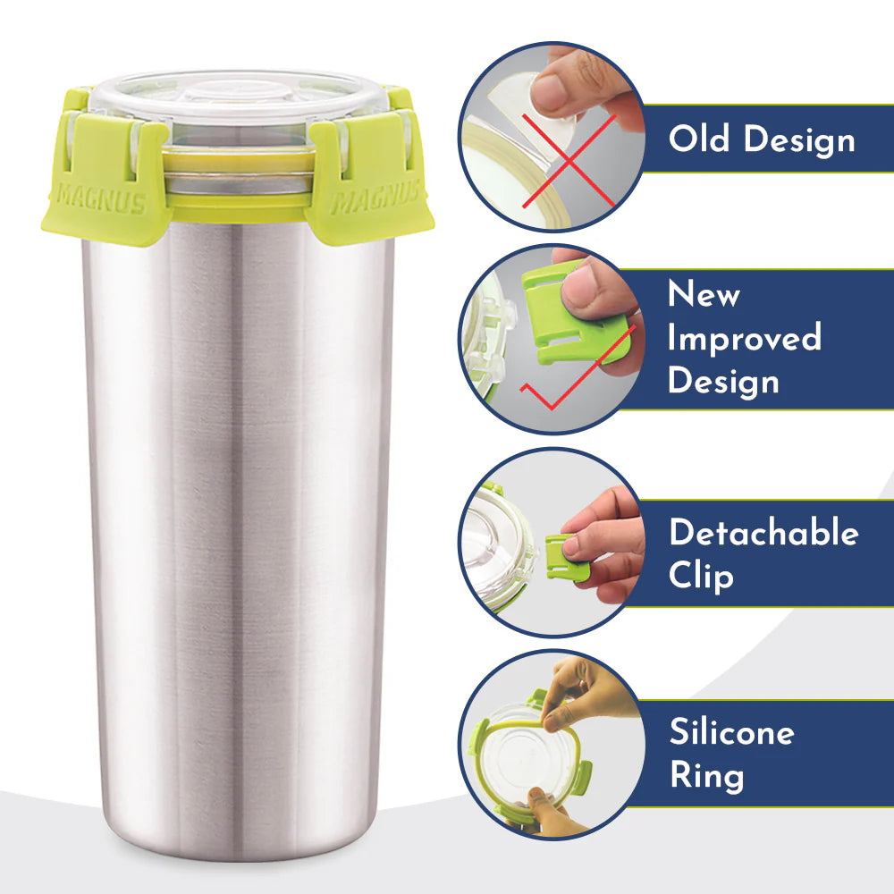 Stainless Steel Matte Klip Lock Tumbler with Lid & Straw – 500ML Leak-Proof Travel Mug for Office, Kids, Juice, Buttermilk | BPA-Free, Airtight, Dishwasher Safe
