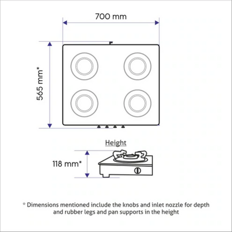 Glen  4 Burner Glass Gas Stove Mirror Finish 1 High Flame 3 Forged Brass Burner 70 CM (1048 GT FBM)