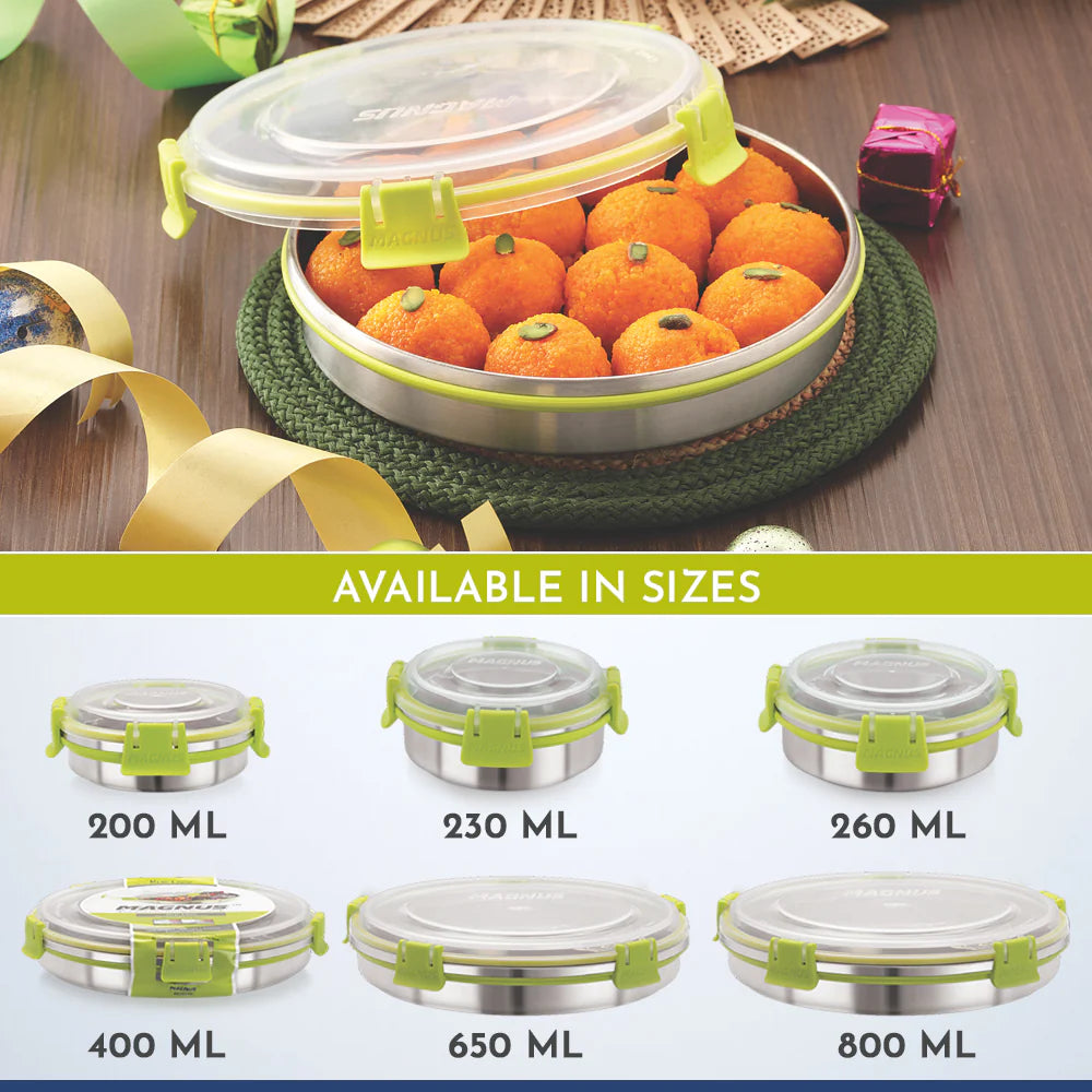Klip Lock Stainless Steel Airtight Leakproof Storage Container 200ML – Premium Chocolate Container, Ideal Lunch Box for Office Men, Women & Kids