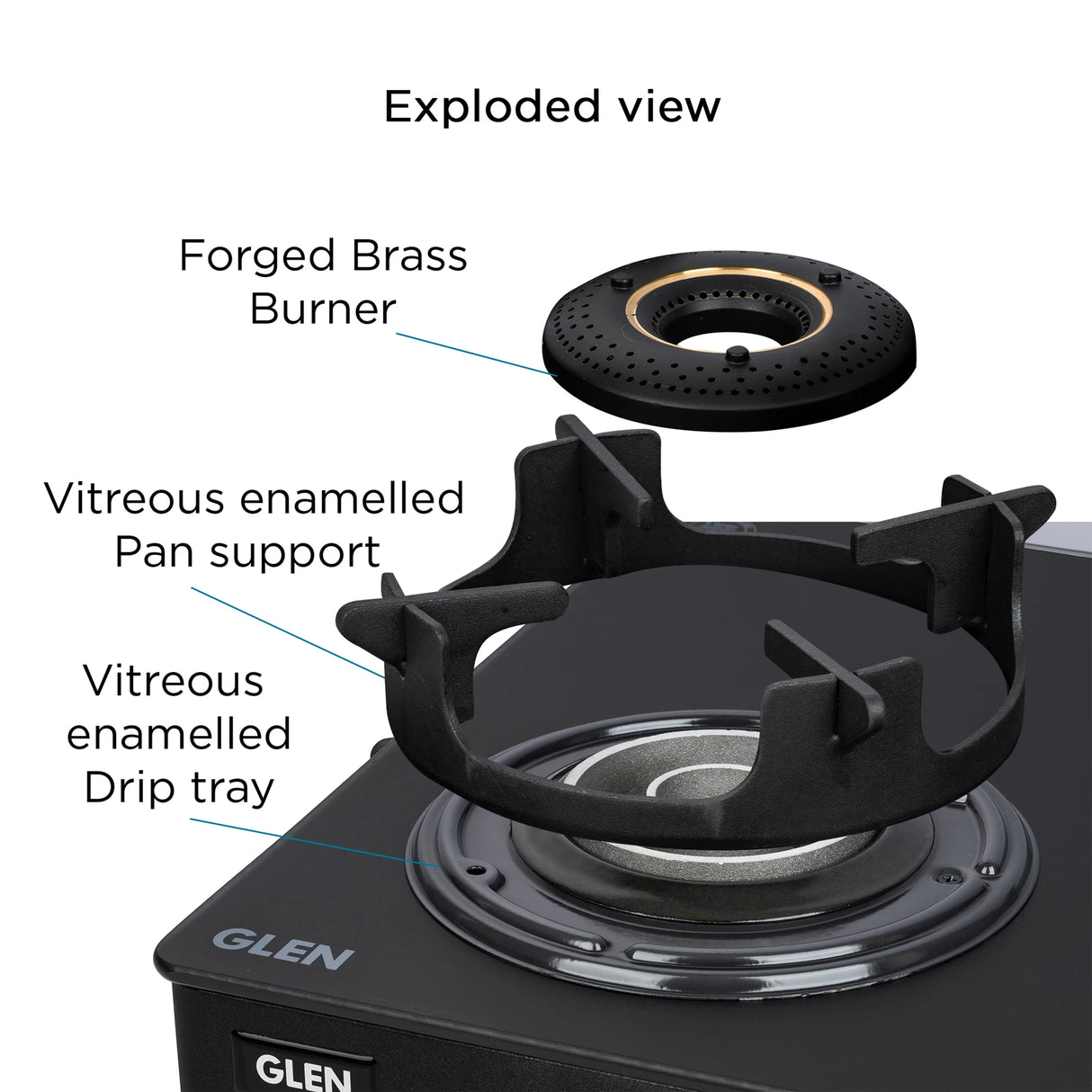 4 Burner Ultra Slim Matte Glass LPG Stove with Forged Brass Burners (CT1045USMG)
