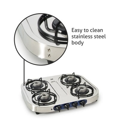 Buy GLEN 4 BURNER SS COOKTOP 1044 ALLOY BURNERS (AUTO IGNITION)
 at the lowest price in India at Apnidukaan.com