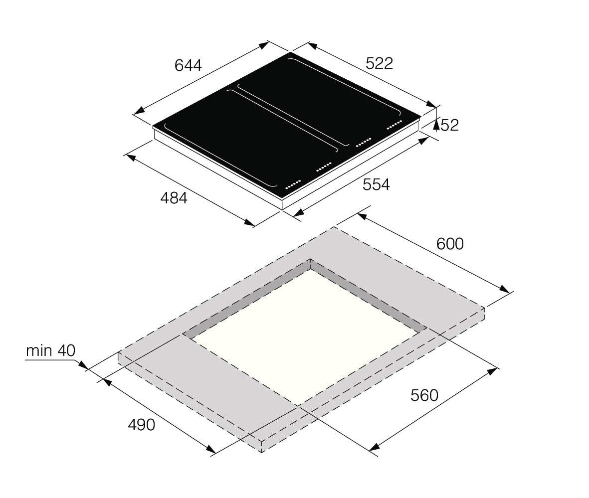HI1655G 4 Zone Induction Hob 64cm Easy Dial 538.60.566