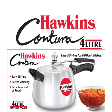 Hawkins Contura Pressure Cooker 4 Litre: HC40 with Hawkins Genuine 2 Gasket & 2 Safety Valve