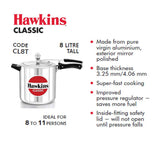 HAWKINS 8 LITRE CLASSIC ALUMINUM PRESSURE COOKERS : CL8T