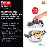 FLIP-ON TRI-PLY STAINLESS STEEL PRESSURE COOKER 2 L 180m WITH GLASS LID 20710