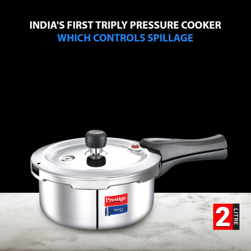 Prestige Svachh Triply Outer Lid Pressure Cooker with Unique Deep Lid for Spillage Control, 2 Litre, Silver 20701