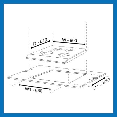 Glen Built In Hob 4 Burners 1094 XL SQ Double Brass TR