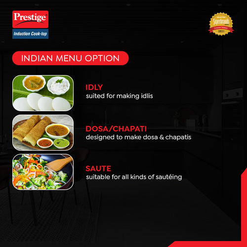 Induction Cook-Top PIC 20 WIZ | 1600W | Automatic Whistle Counter | Timer | Indian Menu Options | Voltage Regulator | Anti-Magnetic Wall