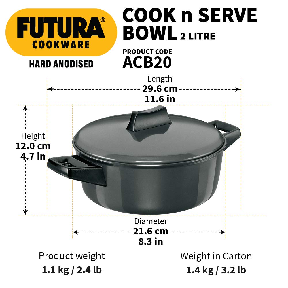 Hawkins Futura Hard Anodised Cook-n-Serve Bowls 2 L : ACB 20