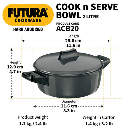 Hawkins Futura Hard Anodised Cook-n-Serve Bowls 2 L : ACB 20