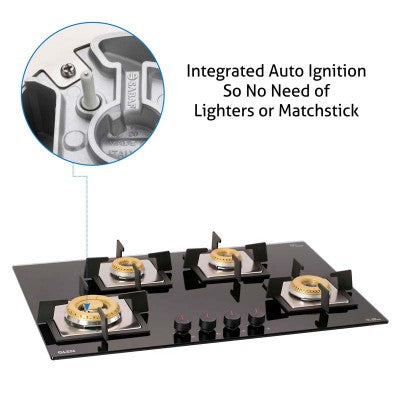 Glen 77 cm  4 Burner Built-in Glass Hob 1074 SQ IN BB TR FFD (Flame Failure Device) 