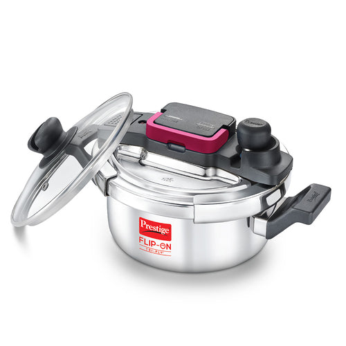 FLIP-ON TRI-PLY STAINLESS STEEL PRESSURE COOKER 2 L 180m WITH GLASS LID 20710