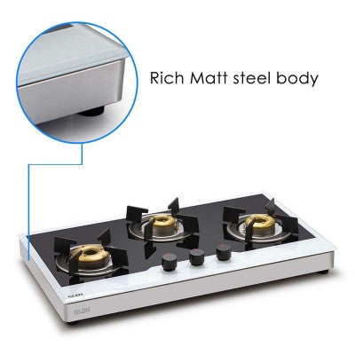 Glen 1073 FB BW AI FFD 3 Forged Brass Burner Glass Gas Hob Free Standing (Flame Failure Device)