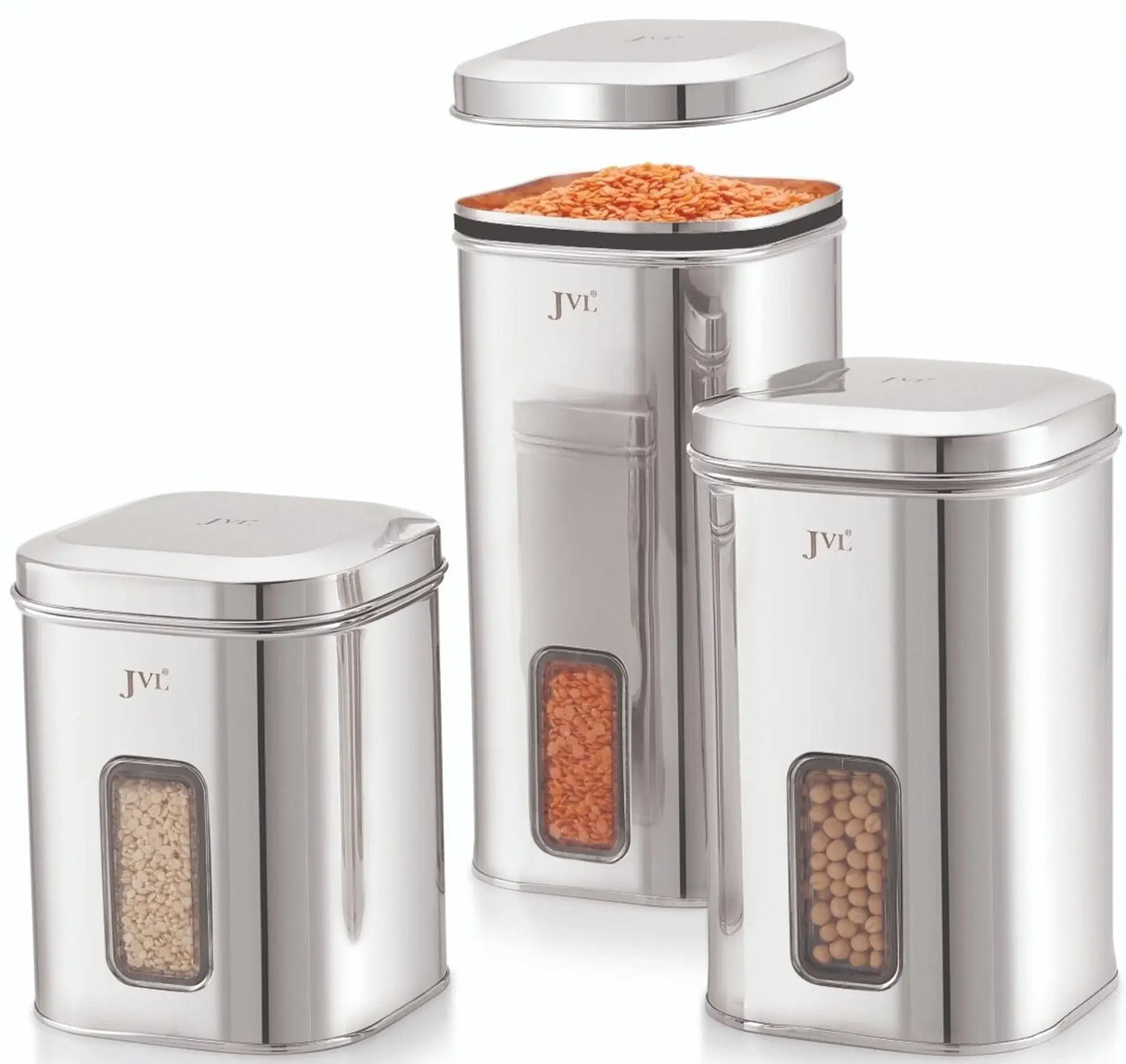JVL Flossy Window Canister - Airtight Dry Storage Container with Transparent Window - FWS-1 ( 1.2 Litres)