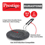 Prestige Durastone Hard Anodised 6 Layer Non-Stick Concave Tawa, 24.5 cm (Black) 37571