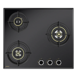 Altius FS 360 60 cm 3 Burner Hob – Brass Burners, Gunmetal Knobs, 538.66.631