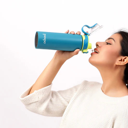 Pexpo Arctic SS Water Bottle with Double Lock Sipper Cap 800 ML Teal Blue