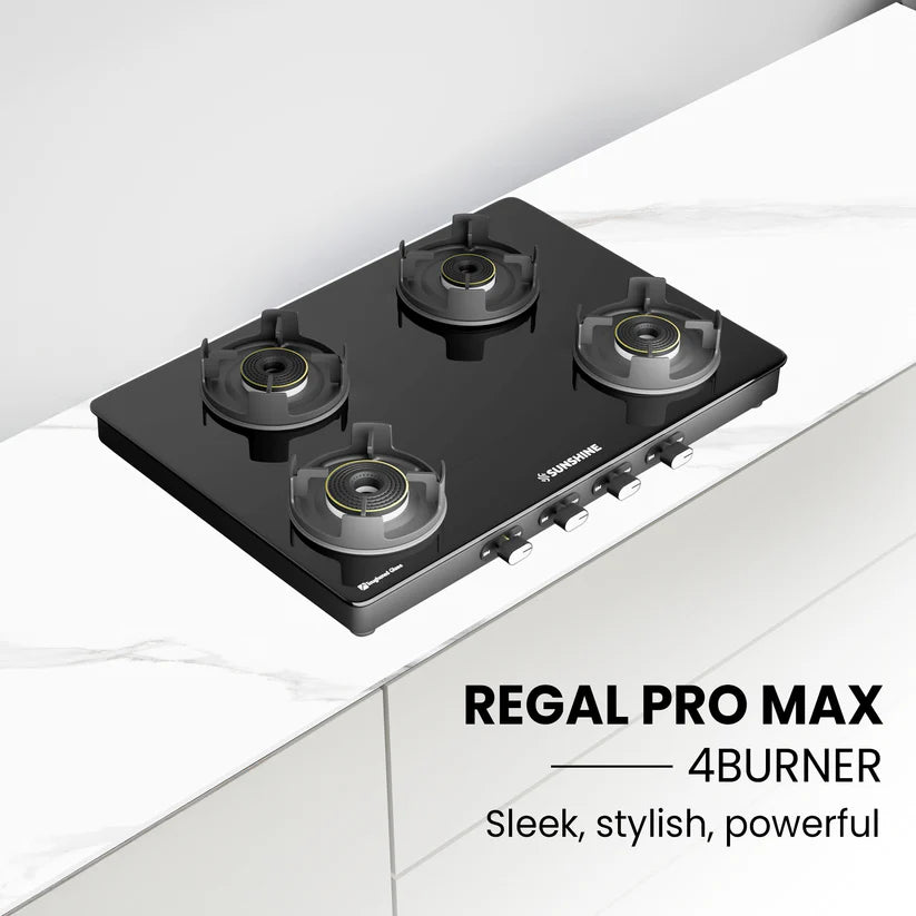 Regal Pro Max 4 Burner Gas Stove Toughened Glass Cooktop Manual Ignition