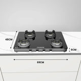 Regal Pro Max 4 Burner Gas Stove Toughened Glass Cooktop Manual Ignition