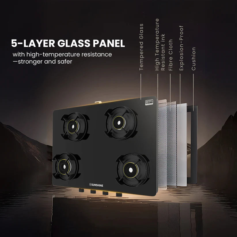 Regal Pro Max 4 Burner Gas Stove Toughened Glass Cooktop Manual Ignition