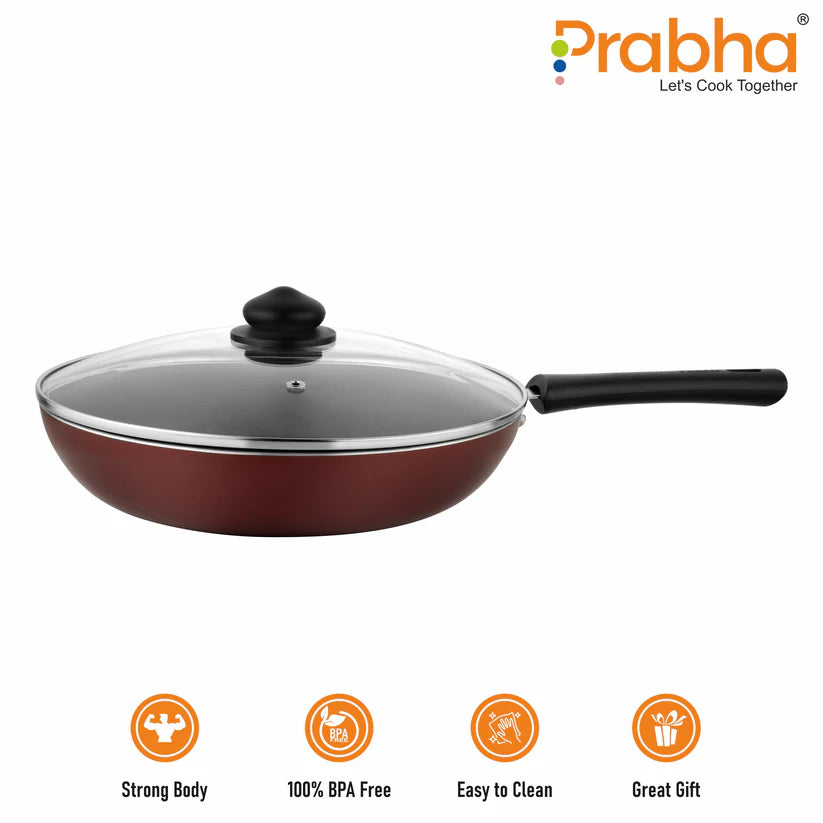 Prabha Astrid Nonstick Deep Frypan With Glass Lid 2L, 26cm